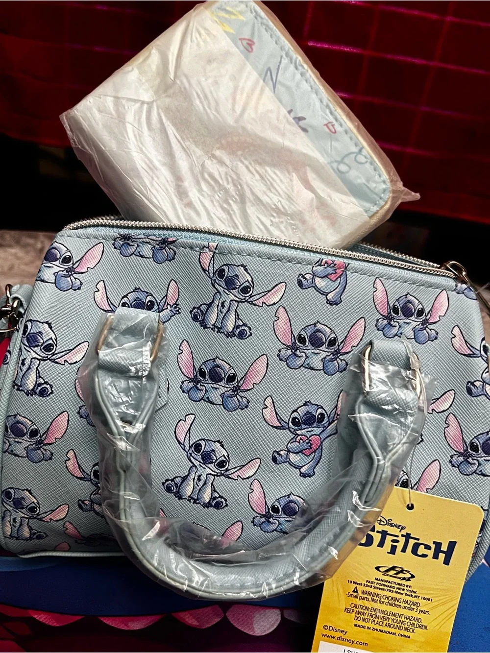 Disney Light Blue Stitch Pattern Kids Mini Handbag with wallet
